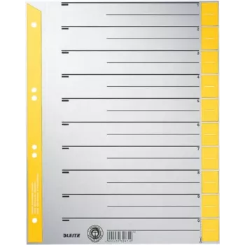 LEITZ A4 Extra Wide przekładki z tektury kraft, 230gsm, szare z żółtymi pustymi zakładkami, zestaw 10-częściowy 1652-00-15