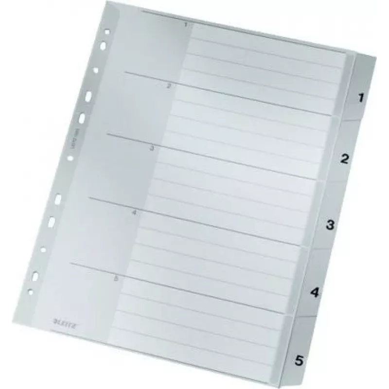 LEITZ A4 Extra Wide PP Index Dividers 1-5, szare z zapisywalną okładką 1283-00-85