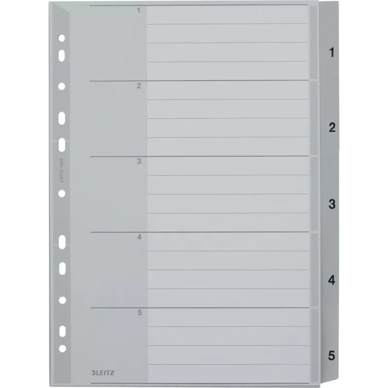LEITZ A4 Extra Wide PP Index Dividers 1-5, szare z zapisywalną okładką 1283-00-85