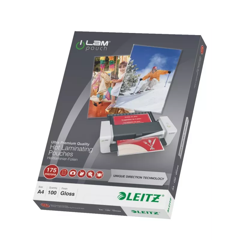 Leitz A4 folie do laminowania, błyszczące krystalicznie przezroczyste, 100 mikronów, opakowanie 100 szt. 7483-00-00