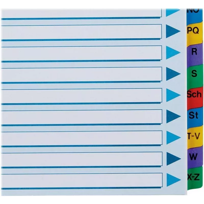 LEITZ A4 przekładki indeksujące Mylar A-Z, 26 zakładek, wielokolorowe, uniwersalne dziurkowanie, 160 g/m², 1 zestaw (100167)