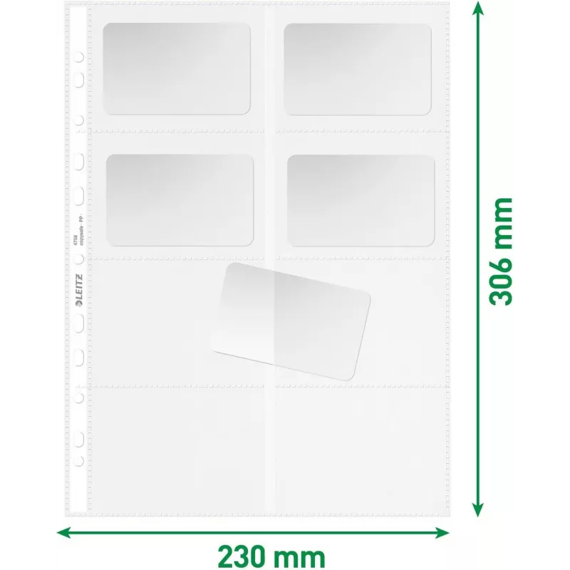 LEITZ Koszulka na Wizytówki na 16 Kart, A4, PP Przezroczysta, 0,11 mm, Boczne Otwarcie, Bezpieczna dla Archiwizacji (4758-30-03)