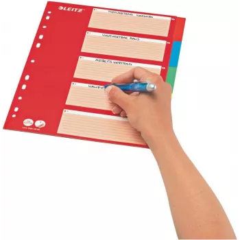 LEITZ przekładki kartonowe, puste zakładki, A4, 5-częściowe, wielokolorowe, 160 g/m², z czerwoną okładką do pisania 250 g/m² (4386-60-00)