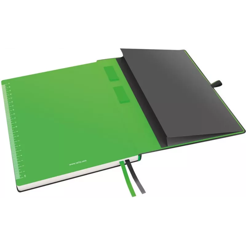 LEITZ Complete Notes A5 w kratkę, czarny w wyglądzie skóry, 80 kartek papieru w kolorze ivory, gumka, uchwyt na pióro 4473-00-95