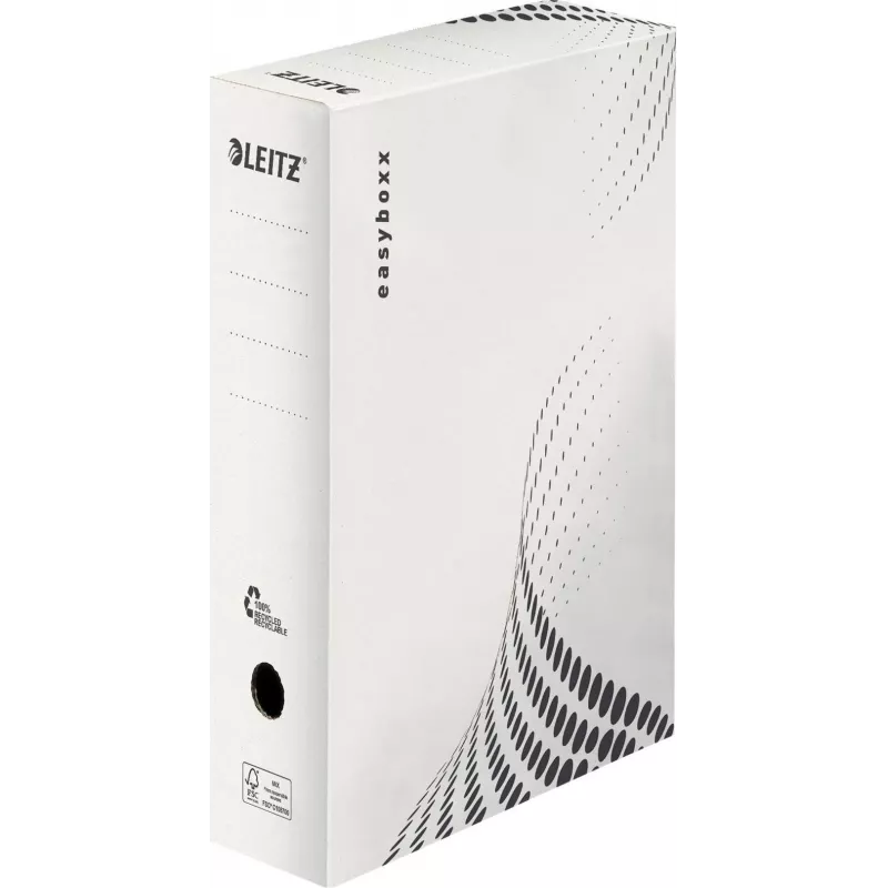 LEITZ easyboxx Pudełko archiwizacyjne białe, grzbiet 100 mm, tektura falista w 100% z recyklingu, podwójne skrzydełka zamykające, 25 szt. (6132-00-00)