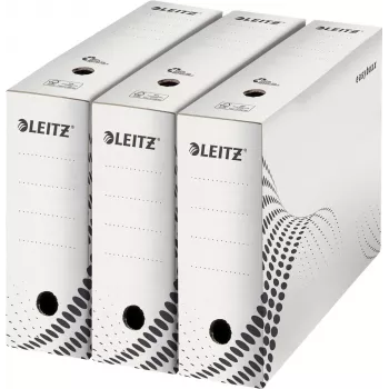 LEITZ easyboxx Pudełko archiwizacyjne białe, grzbiet 100 mm, tektura falista w 100% z recyklingu, podwójne skrzydełka zamykające, 25 szt. (6132-00-00)