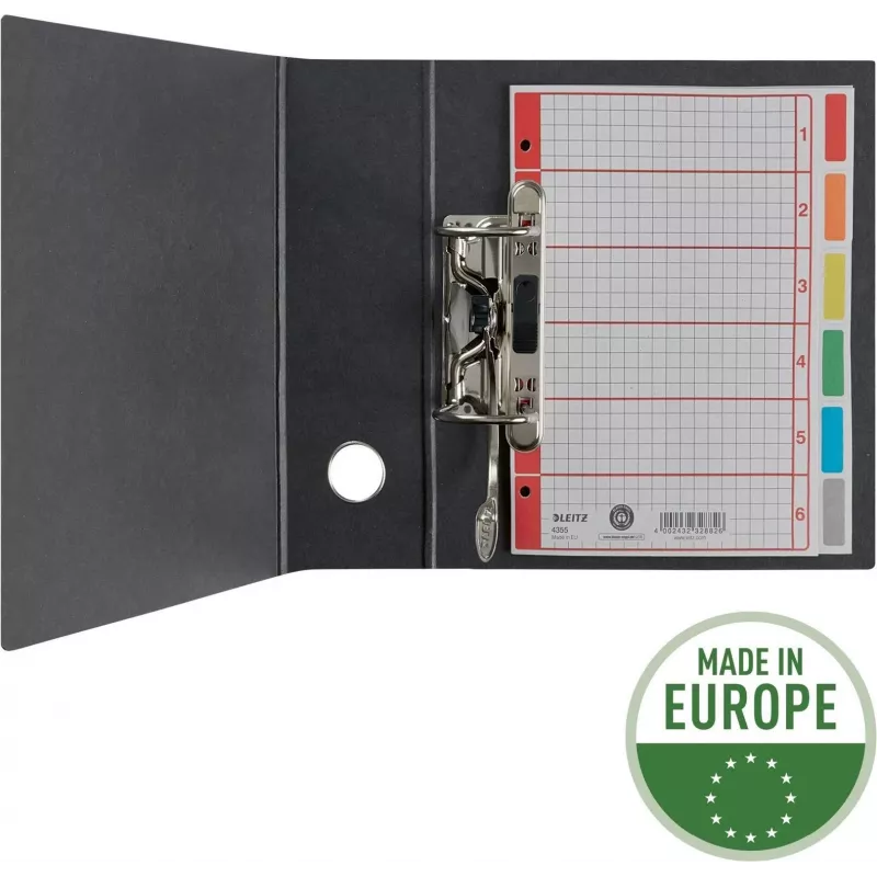 LEITZ wyjątkowo mocne przekładki kartonowe, gładkie, A5, 6-częściowe, szare 230 g/m², zapisywalna okładka z nadrukiem siatki 4355-00-85