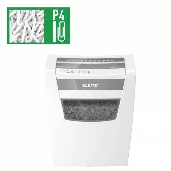 LEITZ IQ Home Office S P-4 Niszczarka do dokumentów o cięciu cząsteczkowym, 8 arkuszy, 10 l, biała (80360000)