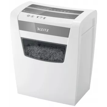 LEITZ IQ Home Office S P-4 Niszczarka do dokumentów o cięciu cząsteczkowym, 8 arkuszy, 10 l, biała (80360000)
