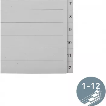 LEITZ Przekładki indeksowe Manila, numeryczne 1-12, A4 Extra Wide, szare, 12-częściowe, 100 gsm, dziurkowanie 80 mm, wzmocnione otwory 1233-00-85