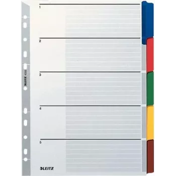 LEITZ przekładki indeksowe z kartonu wzmocnionego Mylarem, gładkie, A4, 5-częściowe, szare zakładki, 160 g/m², z zapisywalną kartą tytułową 4320-00-00