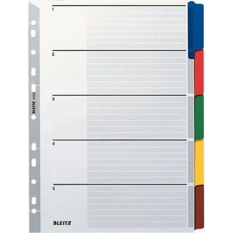 LEITZ przekładki indeksowe z kartonu wzmocnionego Mylarem, gładkie, A4, 5-częściowe, szare zakładki, 160 g/m², z zapisywalną kartą tytułową 4320-00-00