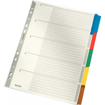 LEITZ przekładki indeksowe z kartonu wzmocnionego Mylarem, gładkie, A4, 5-częściowe, szare zakładki, 160 g/m², z zapisywalną kartą tytułową 4320-00-00