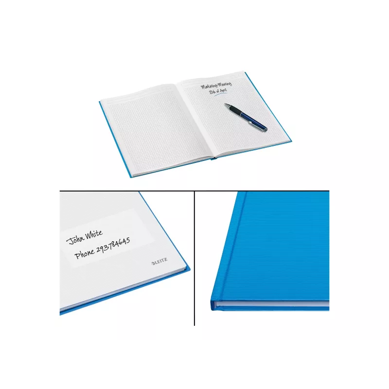 LEITZ Solid Notes A4 w linie czarny 80 kartek twarda oprawa szyty z gumką, uchwytem na długopis, zakładkami i wewnętrzną kieszenią 46640030