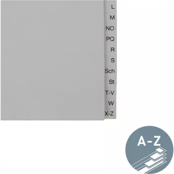 LEITZ Tauenpapier-Register, A-Z, A4, półwysokość, 20-częściowy szary, 100 g/m², dziurkowanie 80 mm, ze wzmocnieniem otworów (6095-00-85)