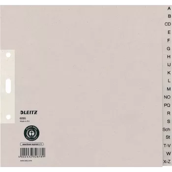 LEITZ Tauenpapier-Register, A-Z, A4, półwysokość, 20-częściowy szary, 100 g/m², dziurkowanie 80 mm, ze wzmocnieniem otworów (6095-00-85)