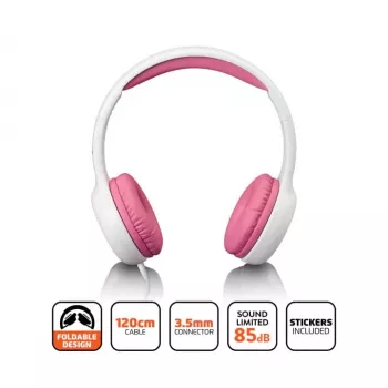 Lenco HP-010BU Przewodowe słuchawki nauszne dla dzieci, różowe, ograniczenie głośności 85 dB, wtyk 3,5 mm, kabel 1,2 m A004977