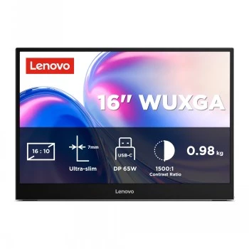 Lenovo L16 16 calowy przenośny monitor IPS WUXGA z USB-C, 300 nitów, 60Hz, 3-letnia gwarancja