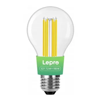 LEPRO 100094-WW-EU E27 Żarówka LED Filament, 7.2W (odpowiednik 100W), 1521 lm, 2700K Ciepła biel, A60, nieściemnialna, klasa energetyczna F