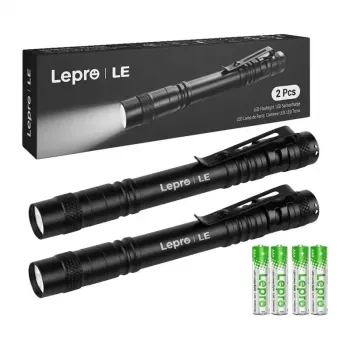 LEPRO 120023-2 Latarka 2 szt., 1000 lumenów LED Taktyczna latarka, IPX4 Wodoszczelna, Regulowana ostrość, 5 trybów, Aluminium lotnicze, Czarny