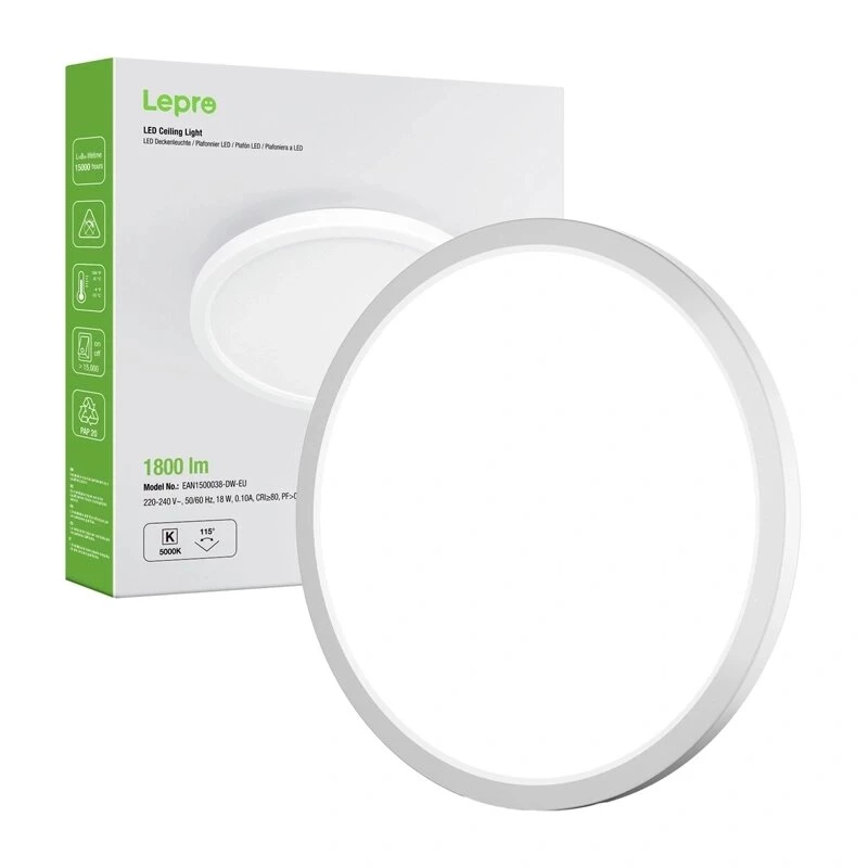LEPRO 1500038 lampa sufitowa LED 18W 1800lm 4000K biała naturalna IP54 do montażu natynkowego