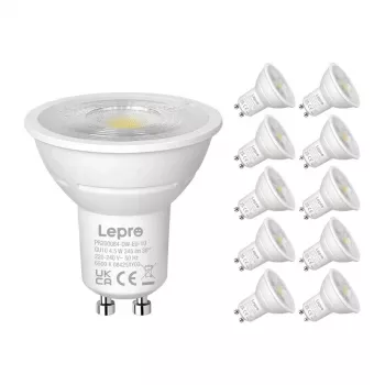 LEPRO 200084-DW-EU-10 GU10 ściemnialna żarówka LED, 4,5W, 345 lm, 6500K, 38°, 10 szt.