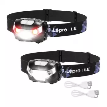 LEPRO 3200008-2 LED Latarka czołowa, 2 szt., 300 lumenów, ładowalna, IPX4, czarna