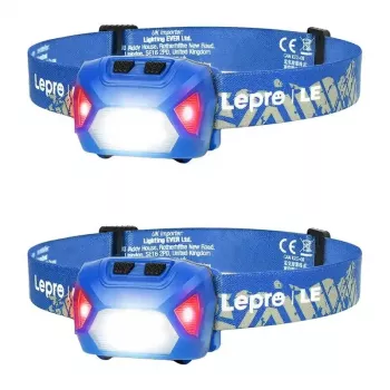 LEPRO 320014-B-2 Latarka czołowa 2 szt., 1200 lumenów, ładowanie USB-C, wodoodporność IPX5, czujnik ruchu, 5 trybów