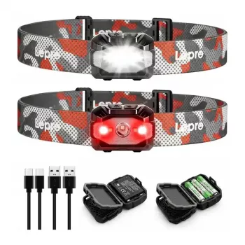 LEPRO 320023-2 USB Ładowana Latarka Czołowa LED, 300 lumenów, 6 trybów, IPX4, 2 szt.