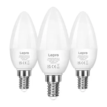 LEPRO 600059-WW-EU-3 Żarówka LED E14 C37 4.2W (zamiennik 40W) 470lm 2700K Ciepła biel 250° kąt świecenia, opakowanie 3 szt.