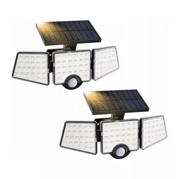 LEPRO 640003-DW-a-2 Solarowa lampa uliczna z czujnikiem ruchu i zmierzchu, 2 szt., 1500 lumenów, 6500K zimna biel, IP65 wodoodporna, montaż na ścianie, LED