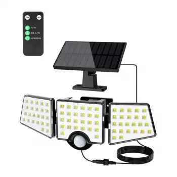 LEPRO 640005-DW Lampa solarna, 3000 lm, 6500K, 3 regulowane głowice, oświetlenie 270°, IP65, czujnik ruchu, 2400 mAh