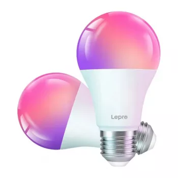 LEPRO B1-EU-2 Smart LED E27 Wi-Fi Żarówka, 2 szt., 9W (odpowiednik 60W), 800 lumenów, regulowana biel 2700K-6500K + 16 milionów kolorów RGB, ściemnialna, współpracuje z Alexą i Asystentem Google