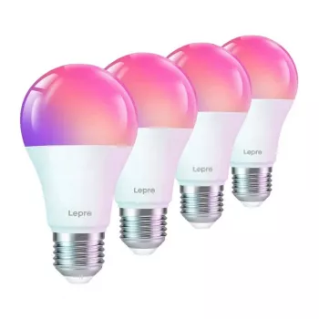 LEPRO B1-EU-4 E27 Wi-Fi Żarówki LED, 4 szt., 9W (odpowiednik 60W), 806lm, Ciepła biel 2700K, ściemniane, kompatybilne z inteligentnym domem Alexa i Asystent Google