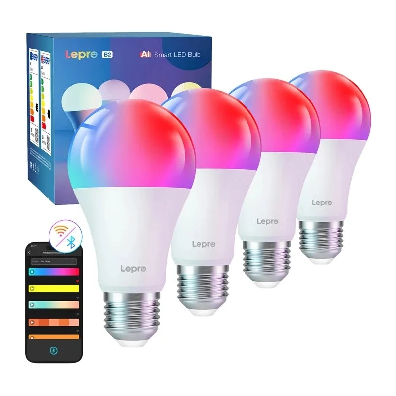 LEPRO B2 E27 Wi-Fi Żarówka LED Smart RGB+CCT 9W (odpowiednik 60W) 806lm Regulowana biel 2700K-6500K