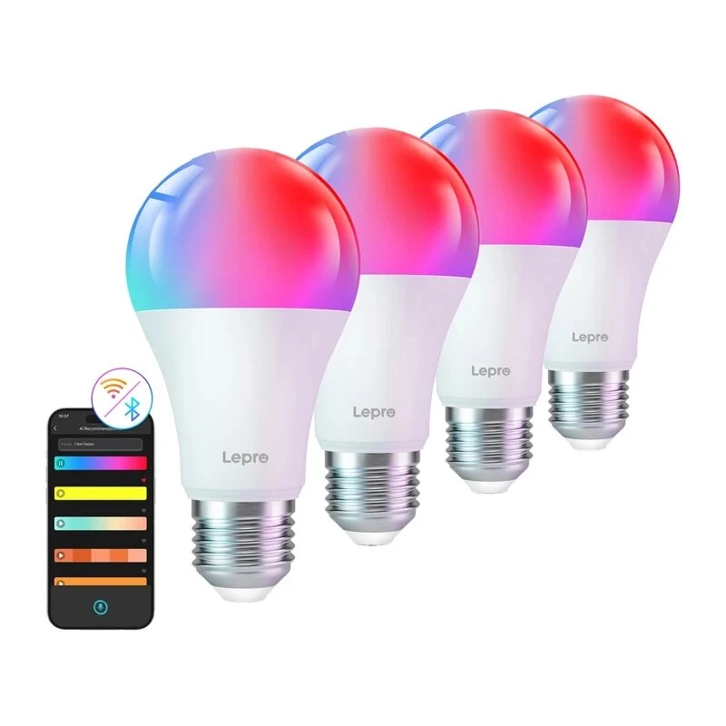 LEPRO B2 E27 Wi-Fi Żarówka LED Smart RGB+CCT 9W (odpowiednik 60W) 806lm Regulowana biel 2700K-6500K