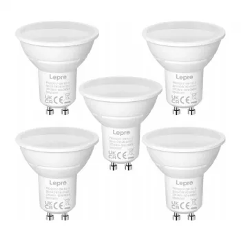 LEPRO GU10 Żarówka LED 4.5W (odpowiednik 50W), 345 lm, światło dzienne 5000K, kąt świecenia 100°, nieściemnialna, opakowanie 5 szt.