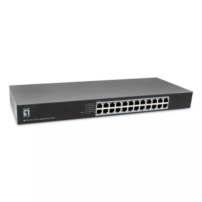 LevelOne GEU-2432 24-portowy przełącznik Gigabit Ethernet, 4-pozycyjny przełącznik DIP, do montażu w szafie 19 cali, niezarządzalny, obudowa metalowa