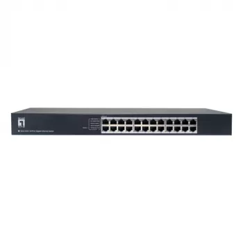 LevelOne GEU-2432 24-portowy przełącznik Gigabit Ethernet, 4-pozycyjny przełącznik DIP, do montażu w szafie 19 cali, niezarządzalny, obudowa metalowa