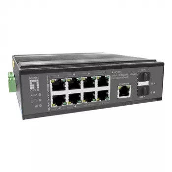 LevelOne Przemysłowy przełącznik PoE+ 8x 2.5G PoE, 2x 1G, 2x 10G SFP+ Uplink, niezarządzalny, DIN-Rail, IP30