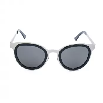 LGR FELI-SILVER01 Okulary przeciwsłoneczne unisex - srebrna oprawka acetatowa, szare soczewki poliwęglanowe, ochrona UV400, 47/24/145 mm