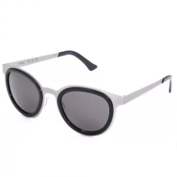 LGR FELI-SILVER01 Okulary przeciwsłoneczne unisex - srebrna oprawka acetatowa, szare soczewki poliwęglanowe, ochrona UV400, 47/24/145 mm