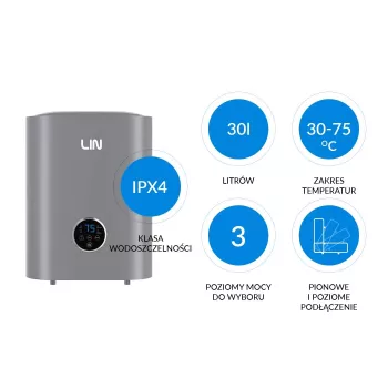 LI- Elektryczny podgrzewacz wody LIN LIFVD1SMGY 30L UNIWERSALNY Szary