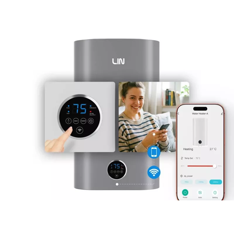 LI- LIN LIFVD1SMGY 80L Uniwersalny szary elektryczny podgrzewacz wody z Wi-Fi