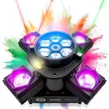 LIGHT4ME COSMOS BASIC Ruchomy Wielofunkcyjny Efekt Świetlny z RGBW LED, Czerwonymi/Zielonymi Laserami i Stroboskopem