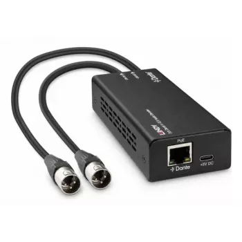 LINDY 2-kanałowy dekoder audio Dante na XLR, zasilanie PoE/USB-C, 24-bit/96kHz, AES67 70619