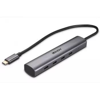 Lindy 4-portowy hub USB 3.2 Gen 2 Type C do podłączania czterech urządzeń USB Type C przez port USB Type-C komputera (43384)