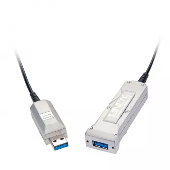 Lindy 50m USB 3.0 hybrydowy aktywny przedłużacz kabla, światłowód i miedź, 5Gbps, LSZH, czarny 42701
