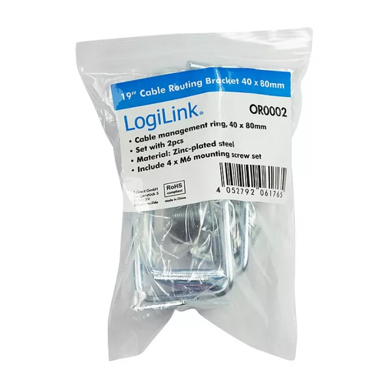 LogiLink 19 inch Uchwyt do zarządzania kablami 40 x 80 mm, stal, 2 sztuki