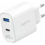 LogiLink 45W GaN Ładowarka Sieciowa USB, 1x USB-C PD, 1x USB-A QC, Biała, Wtyczka Euro (PA0410)